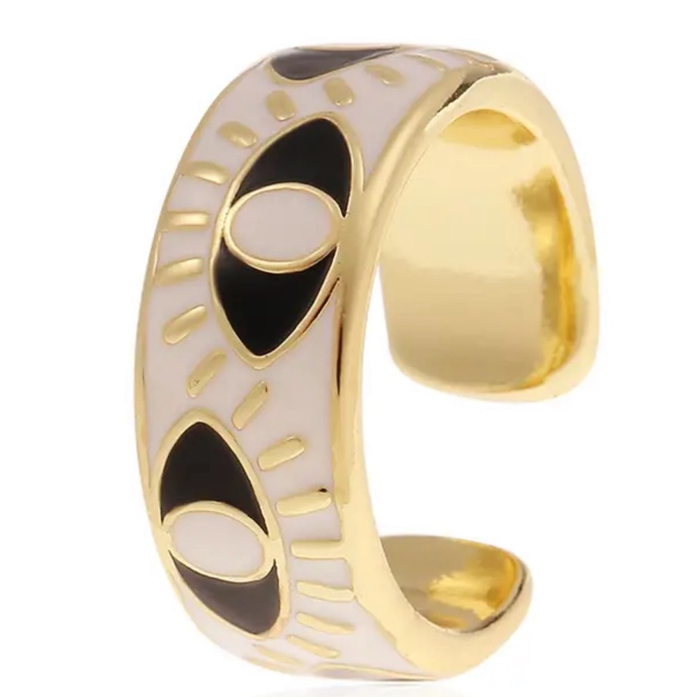 Colorful Enamel Evil Eye Ring - Adjustable 18K Gold Plated